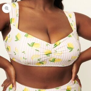 NWT 🍋 Pink Stripes & Lemons Ruched & Ready Swim Top